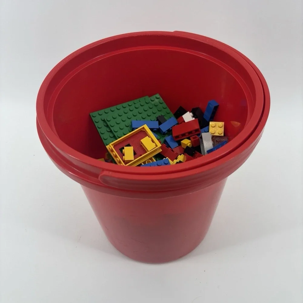 Vintage 1980's Tyco Super Building Blocks Lot With Bucket Figures Wheels Windows